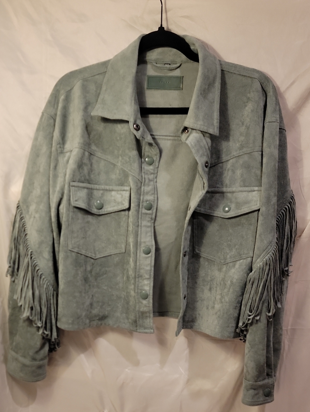 Blank NYC - Sage Green Faux Suede Fringe Jacket
